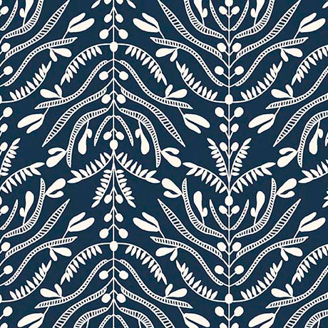 Serenade Organic Cotton Fabric, Damask Branches Navy from Jaycotts Sewing Supplies