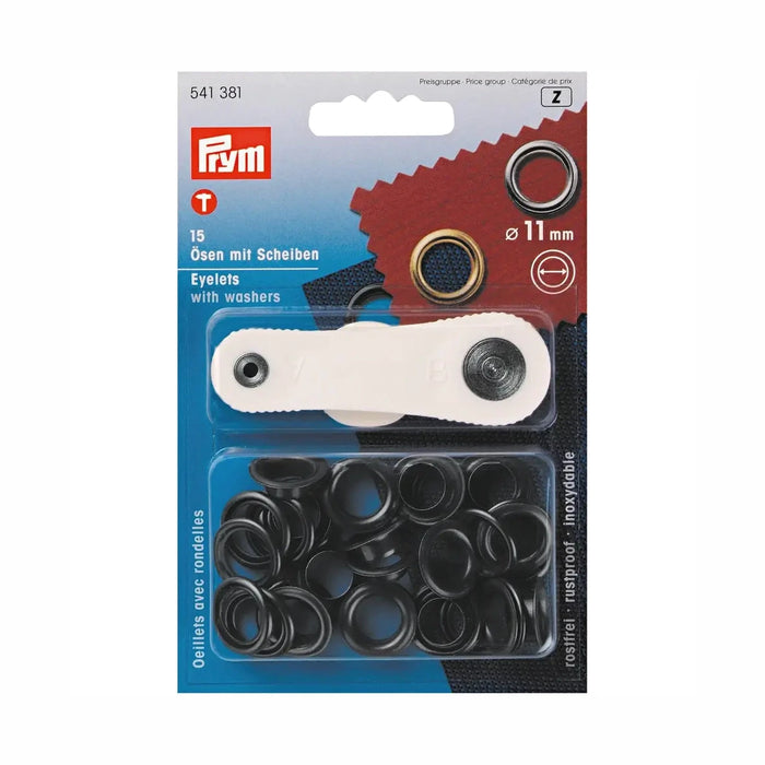 Prym Black metal Eyelets, 11mm size from Jaycotts Sewing Supplies