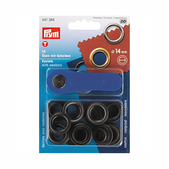 Prym Black metal Eyelets, 14mm size from Jaycotts Sewing Supplies