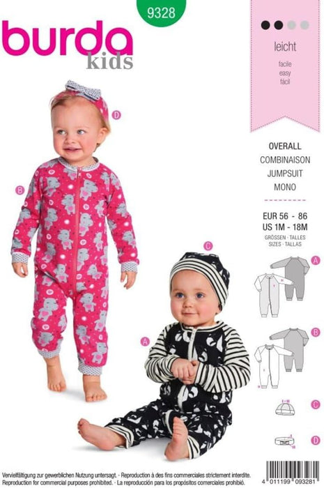 Burda 9328 Baby's Romper Sewing Pattern from Jaycotts Sewing Supplies