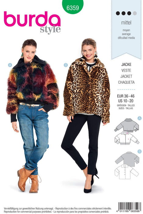 Burda 6359 Women's Fake Fur Coat Sewing Pattern from Jaycotts Sewing Supplies