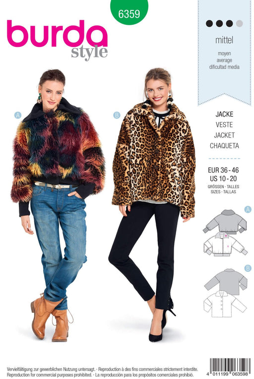Burda 6359 Women's Fake Fur Coat Sewing Pattern from Jaycotts Sewing Supplies