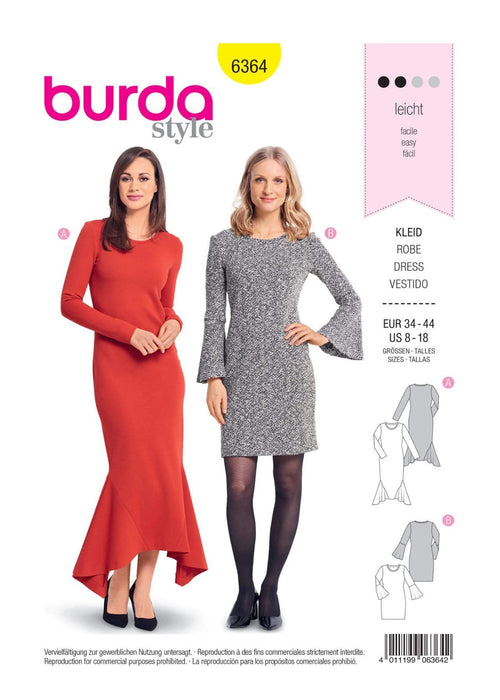 Burda 6364 Siren Dresses Sewing Pattern from Jaycotts Sewing Supplies
