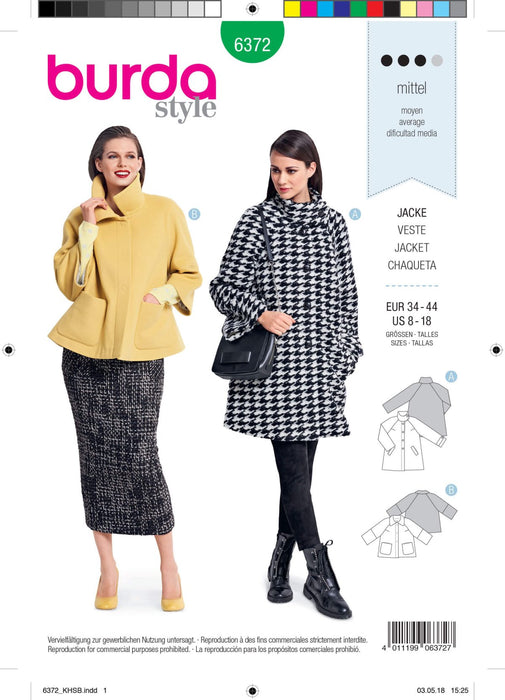 Burda 6372 Women's Jacket Sewing Pattern from Jaycotts Sewing Supplies