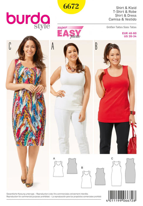 Burda 6672 Women's Shirt and Dress Sewing Pattern from Jaycotts Sewing Supplies