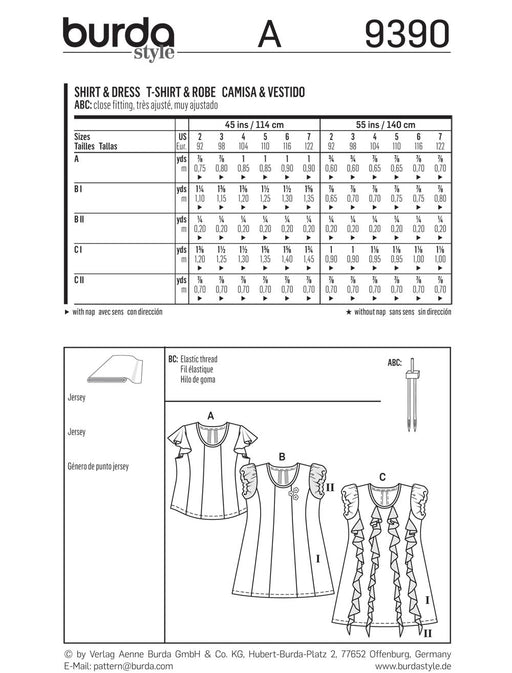 Burda 9390 Girl's dresses pattern from Jaycotts Sewing Supplies