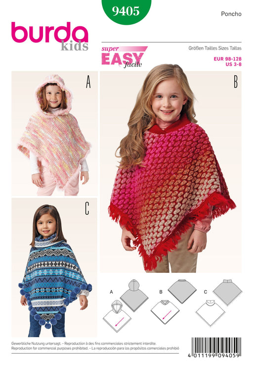 Burda Sewing Pattern 9405 Children's Ponchos from Jaycotts Sewing Supplies