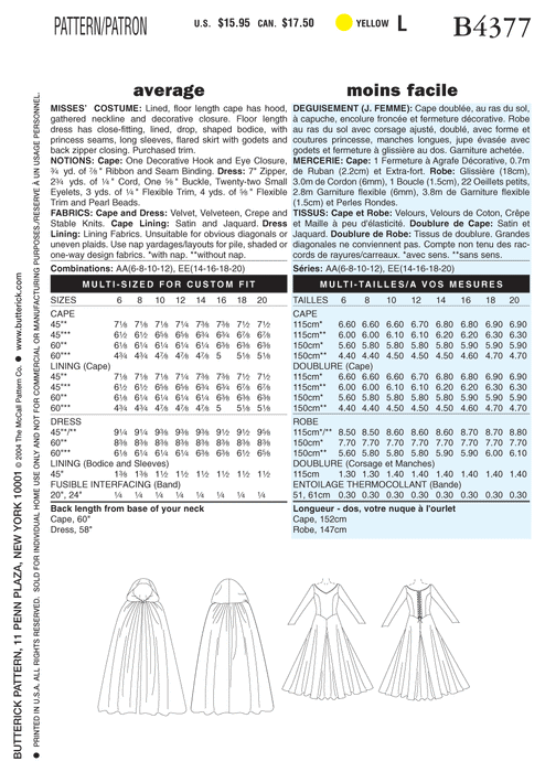 Butterick 4377 Misses' Costumes Pattern | Medieval Dress and Cape from Jaycotts Sewing Supplies