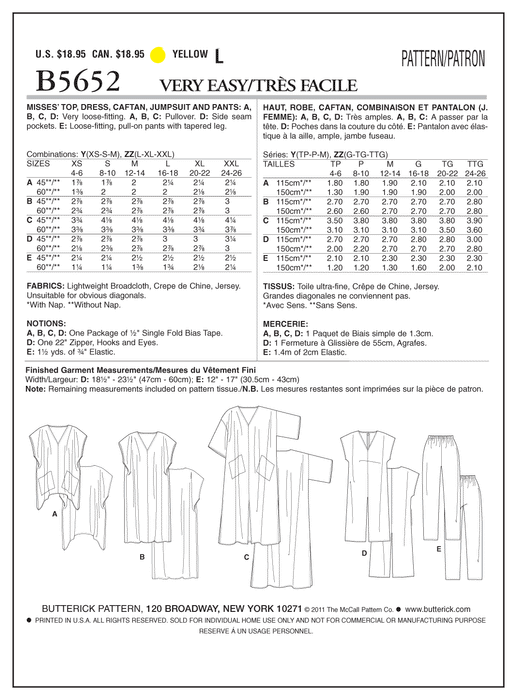 Butterick 5652 Misses' Wardrobe Coordinates Pattern from Jaycotts Sewing Supplies