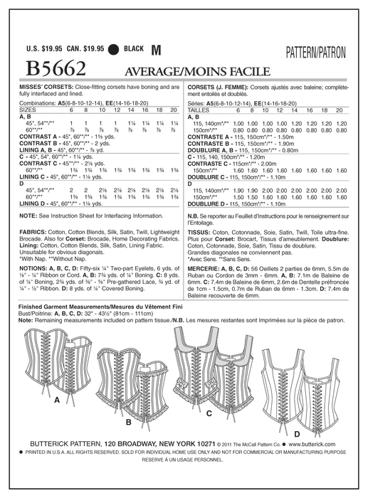 Butterick 5662 Misses' Historic Corsets Pattern from Jaycotts Sewing Supplies