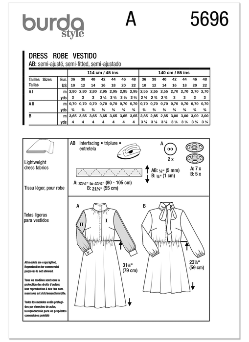 Burda Pattern 5696 Misses' Dresses from Jaycotts Sewing Supplies