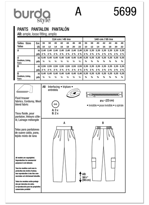 Burda Pattern 5699 Misses' Trousers from Jaycotts Sewing Supplies