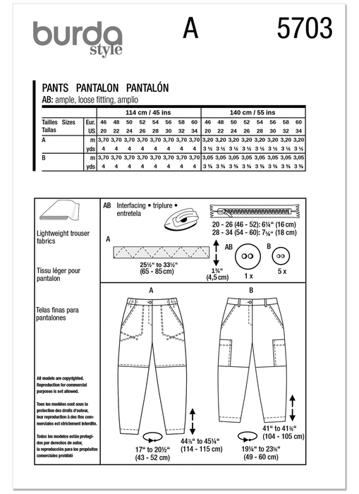 Burda Pattern 5703 Misses' Trousers from Jaycotts Sewing Supplies