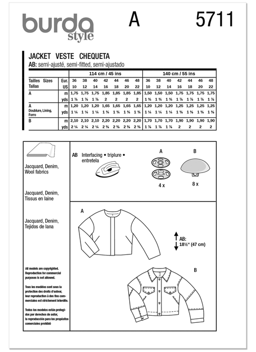 Burda Pattern 5711 Misses' Jackets from Jaycotts Sewing Supplies
