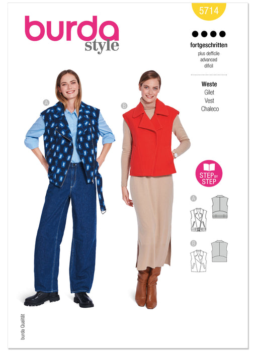 Burda Pattern 5714 Misses' Waistcoats from Jaycotts Sewing Supplies