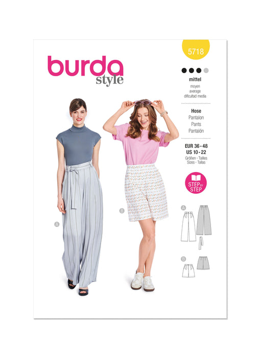 Burda style sewing pattern 5718 Misses' Trousers and shorts from Jaycotts Sewing Supplies