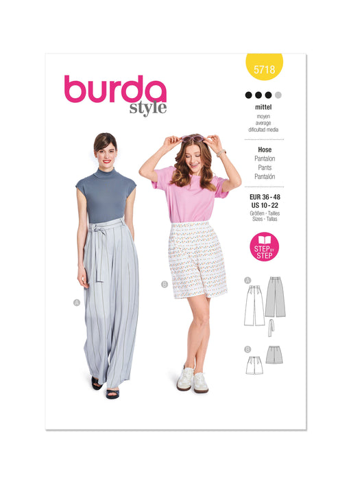 Burda style sewing pattern 5718 Misses' Trousers and shorts from Jaycotts Sewing Supplies
