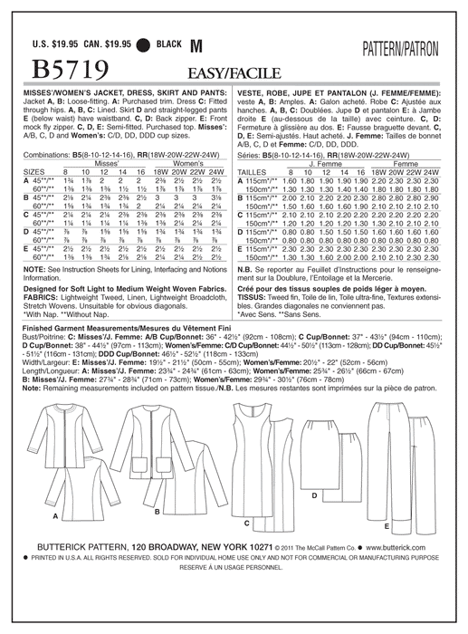 Butterick 5719 Women's Wardrobe Pieces Pattern | Easy from Jaycotts Sewing Supplies