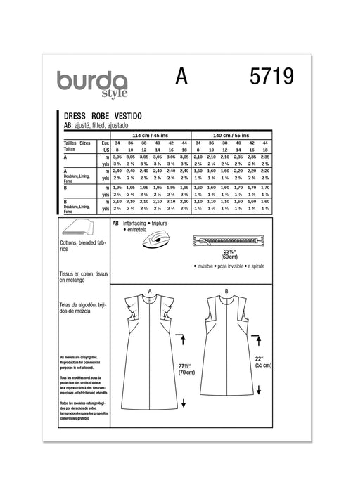 Burda style sewing pattern 5719 Misses' Dress from Jaycotts Sewing Supplies