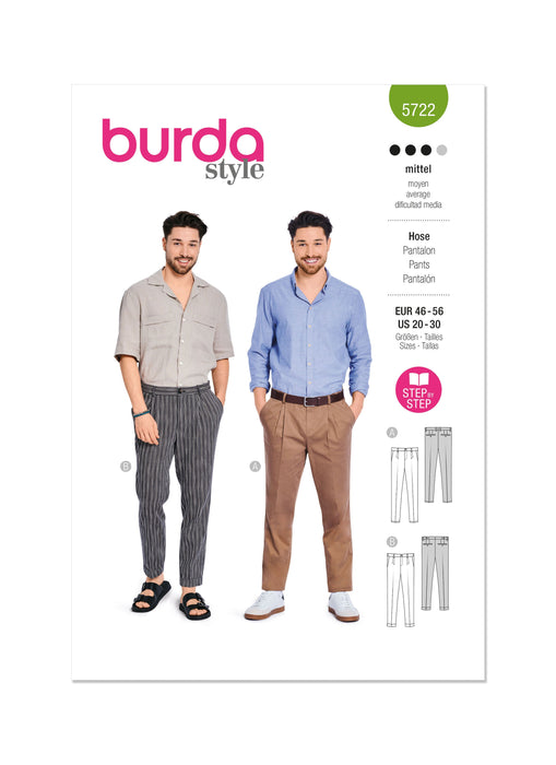 Burda style sewing pattern 5722 Men's Chino Trousers from Jaycotts Sewing Supplies