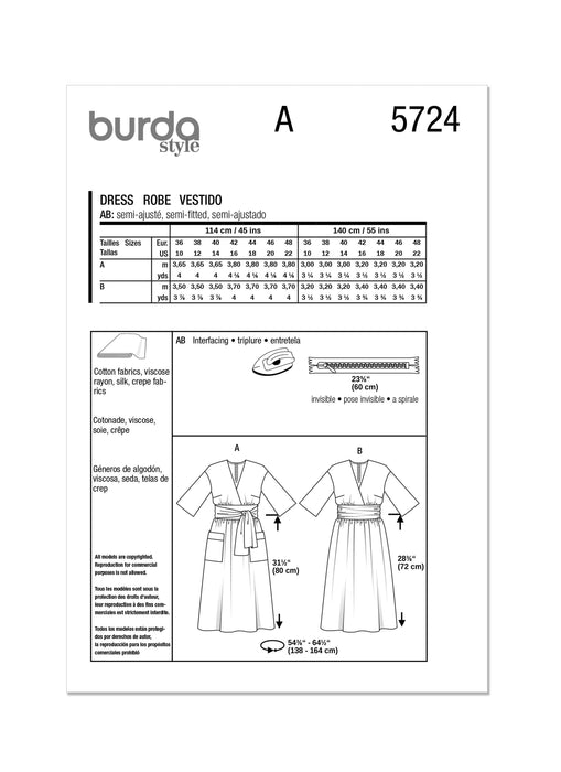 Burda style sewing pattern 5724 Misses' Wrap midi Dress from Jaycotts Sewing Supplies