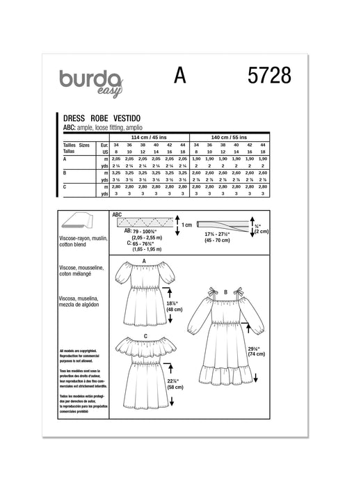 Burda style sewing  Pattern 5728 Misses' Dress from Jaycotts Sewing Supplies