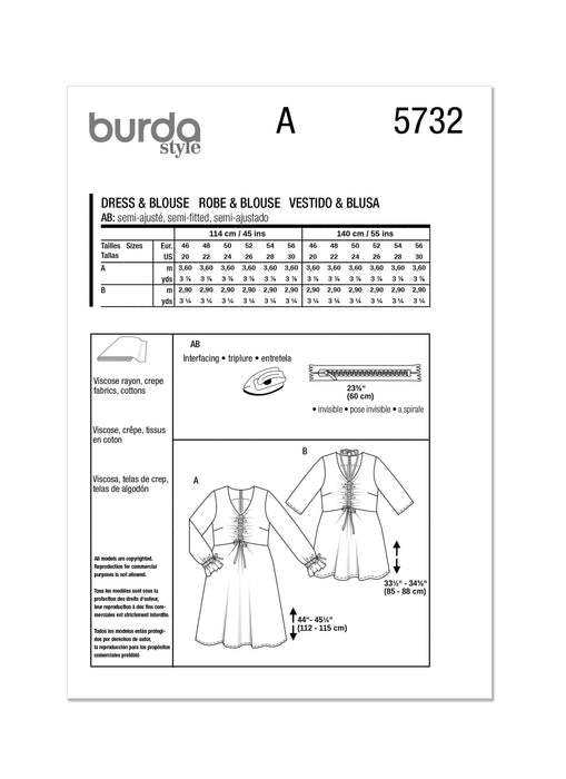 Burda style sewing pattern 5732 Misses' Dress and Blouse from Jaycotts Sewing Supplies