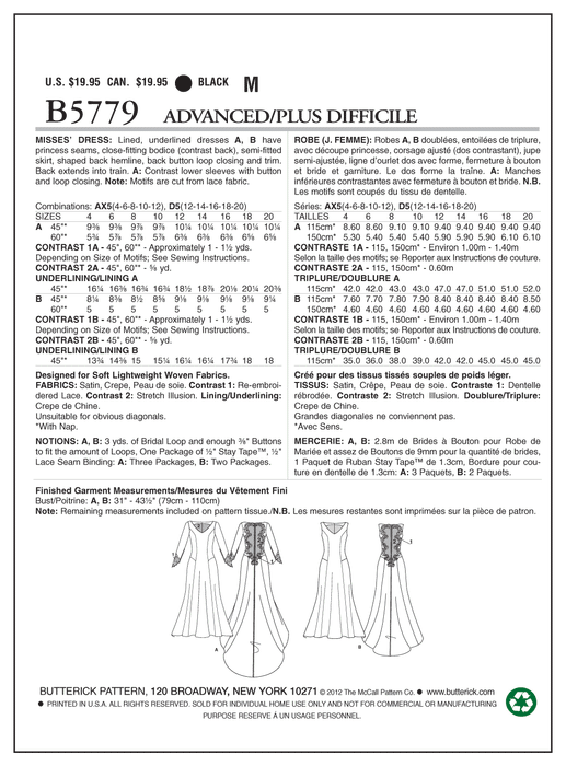 Butterick 5779 Misses' Wedding Dress Pattern from Jaycotts Sewing Supplies