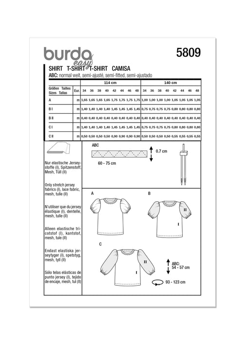 Burda Style 5809 Easy sew Misses' Shirts pattern from Jaycotts Sewing Supplies