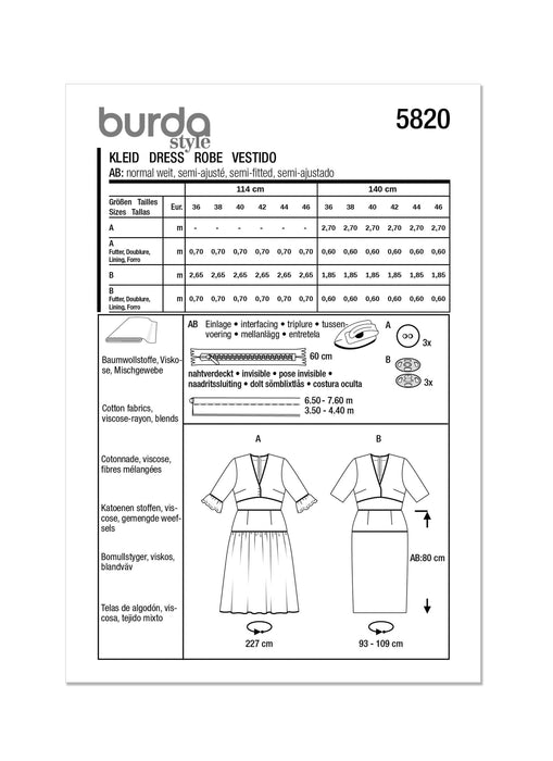 Burda Style Pattern 5820 Misses' Dress from Jaycotts Sewing Supplies