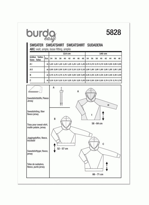 Burda 5828 Misses’ Hoodie Pattern from Jaycotts Sewing Supplies
