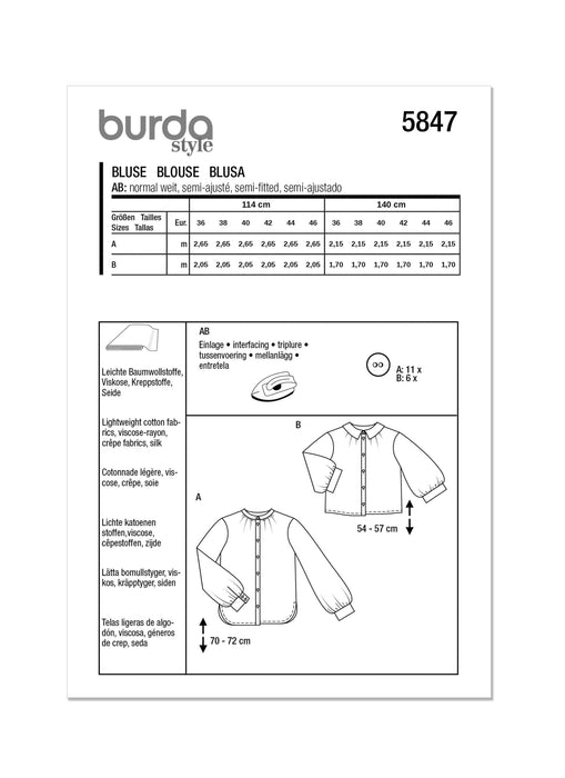 Burda Style Pattern 5847 Misses' Blouse from Jaycotts Sewing Supplies