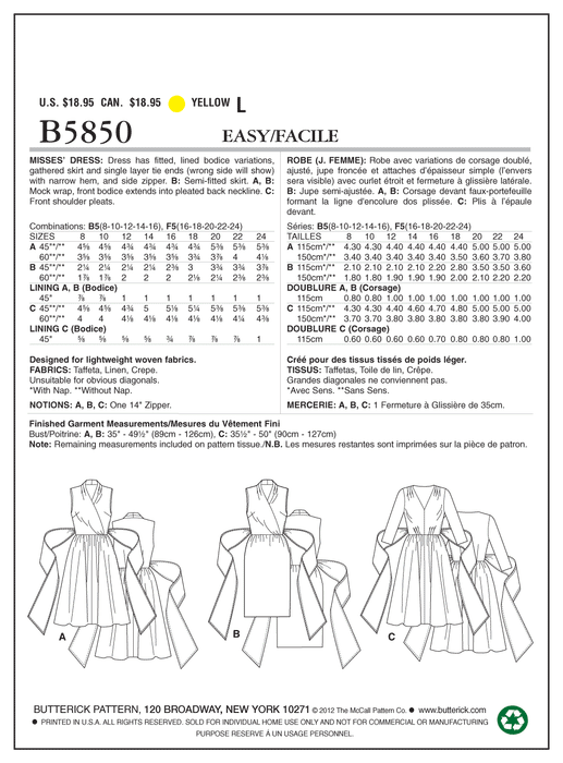 Butterick 5850 Misses' Dress Pattern | Easy from Jaycotts Sewing Supplies