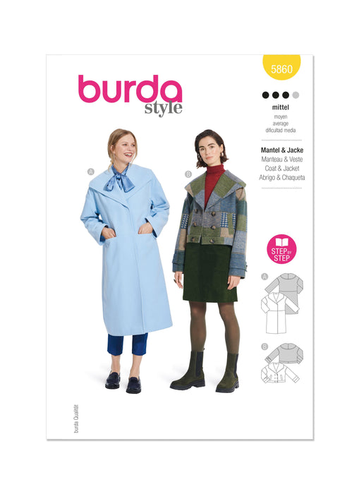 Burda Sewing Pattern 5860 Misses' Jacket & Coat from Jaycotts Sewing Supplies