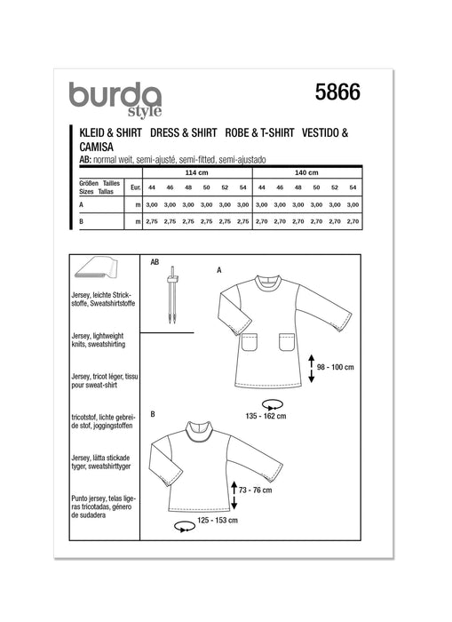 Burda Sewing Pattern 5866 Misses' Dress & Top from Jaycotts Sewing Supplies