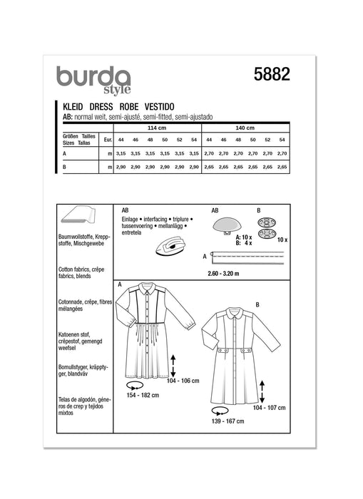 Burda Sewing Pattern 5882 Misses' Dress from Jaycotts Sewing Supplies