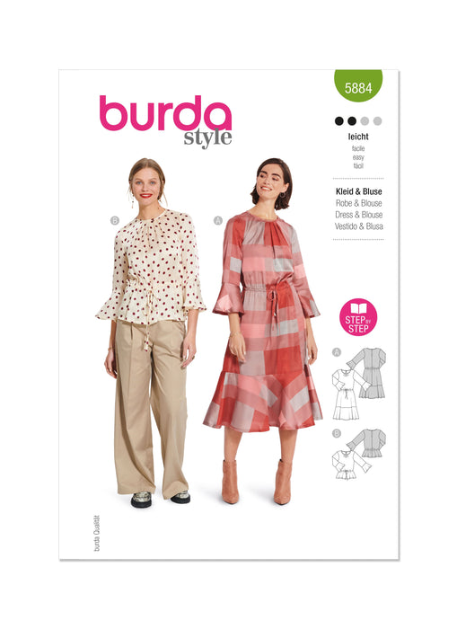 Burda Sewing Pattern 5884 Misses' Blouse and Dress from Jaycotts Sewing Supplies