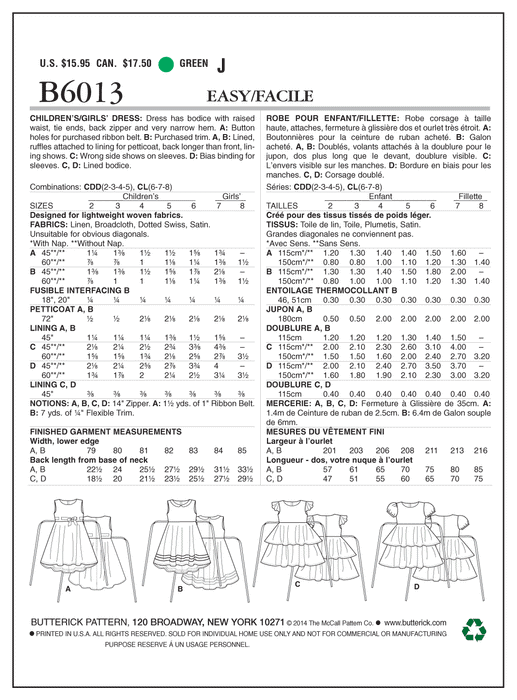 Butterick 6013 Girls' Dress Pattern | Easy from Jaycotts Sewing Supplies