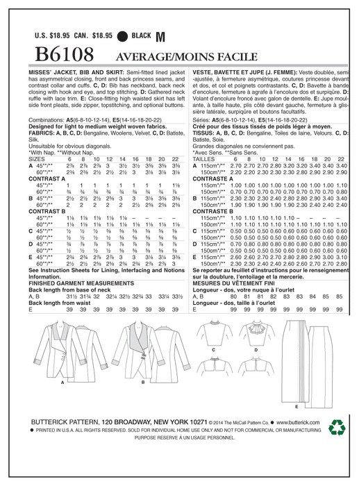 Butterick 6108 Women's Edwardian Jacket and Skirt Pattern from Jaycotts Sewing Supplies