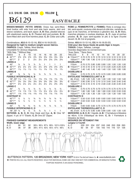 Butterick 6129 Misses'/Misses' Petite Dress Pattern | Easy from Jaycotts Sewing Supplies