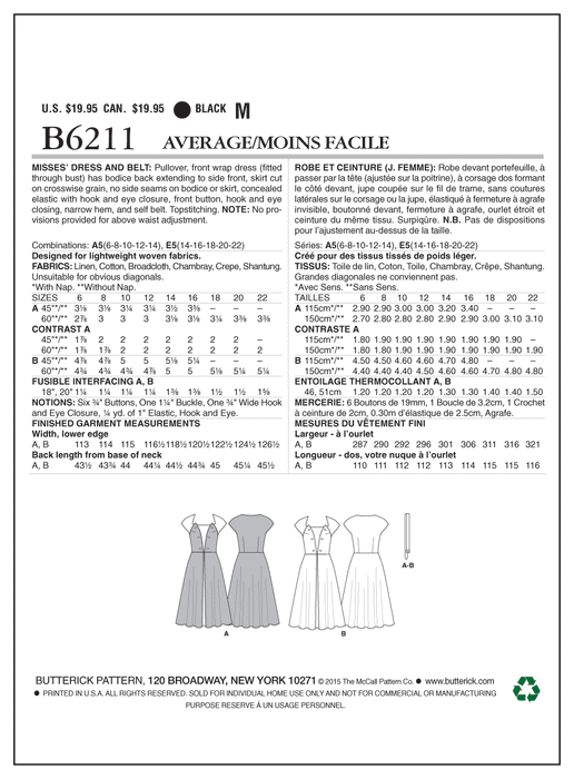 Butterick 6211 Misses' Retro Dress and Belt Pattern from Jaycotts Sewing Supplies