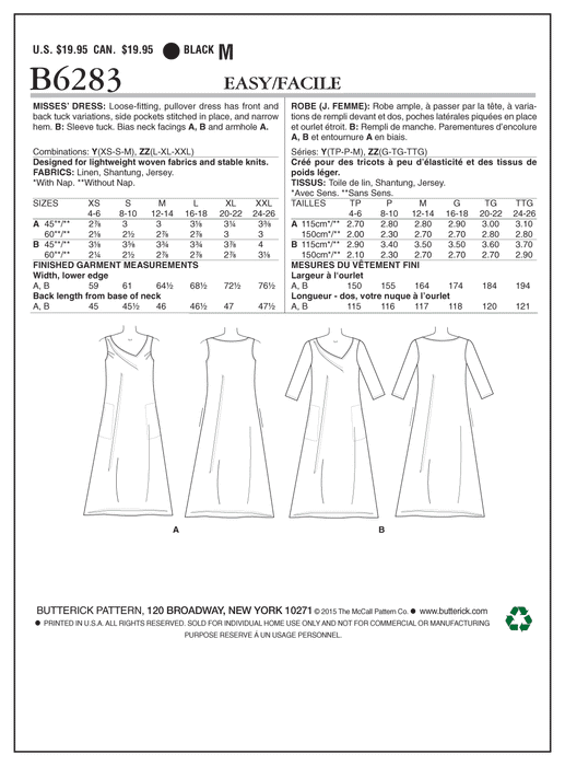 Butterick 6283 Misses' Dress Pattern from Jaycotts Sewing Supplies