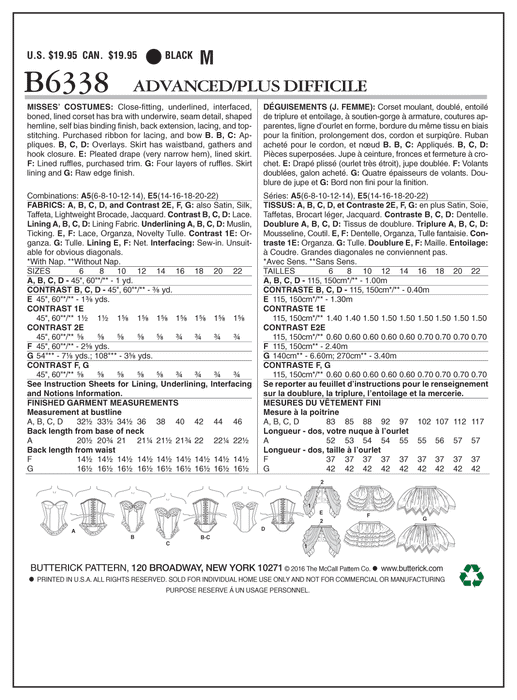 Butterick B6338 Curved-Hem Corsets and Skirts Pattern from Jaycotts Sewing Supplies