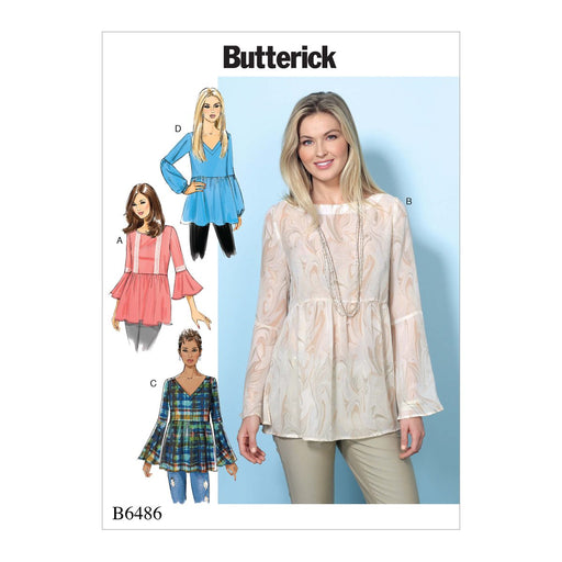 Butterick 6486 Gathered Waist Pullover Tops with Bell Sleeves Pattern from Jaycotts Sewing Supplies
