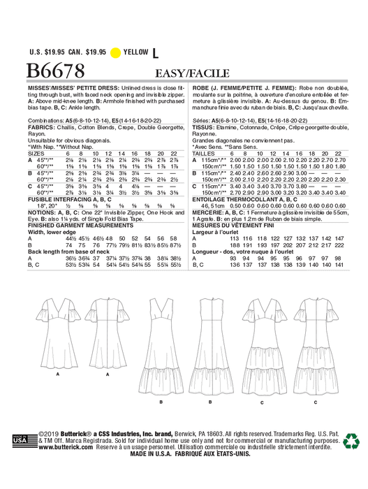 Butterick 6678 Misses'/Misses' Petite Dress Pattern | Easy from Jaycotts Sewing Supplies