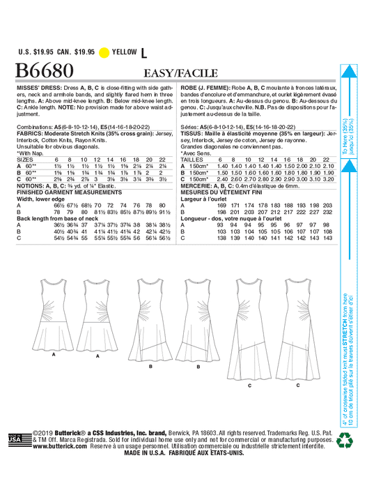 Butterick 6680 Misses' Dress Pattern | Easy from Jaycotts Sewing Supplies