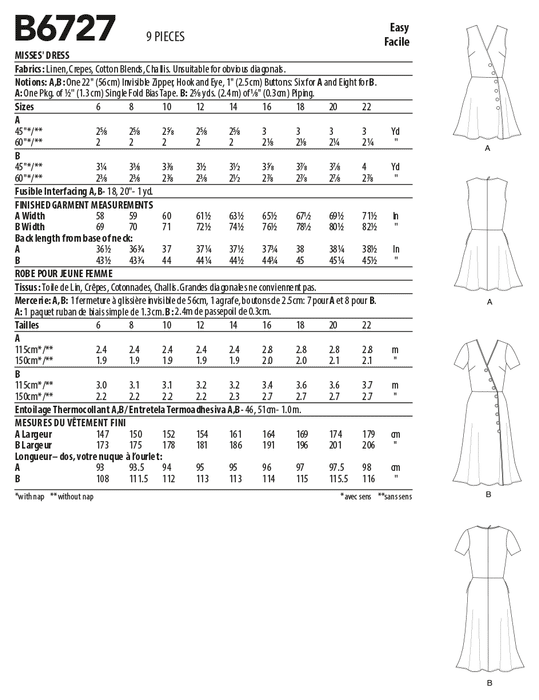 Butterick 6727 Misses' Dresses Pattern from Jaycotts Sewing Supplies