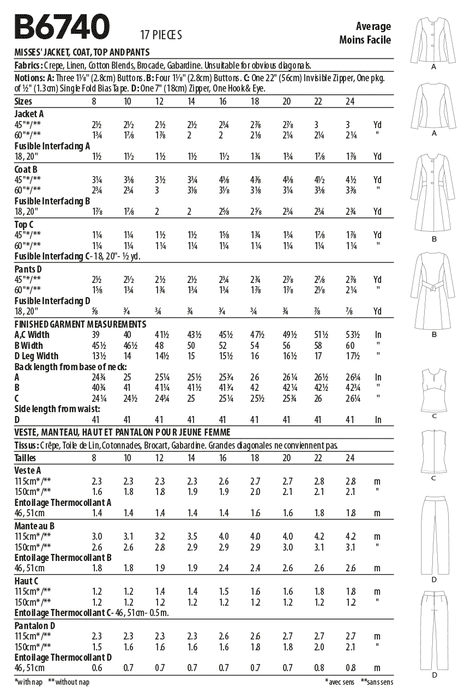 Butterick 6740 Jacket, Coat, Top and Pants Pattern from Jaycotts Sewing Supplies
