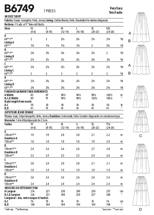 Butterick 6749 Misses' Gathered-Waist Skirts Pattern from Jaycotts Sewing Supplies