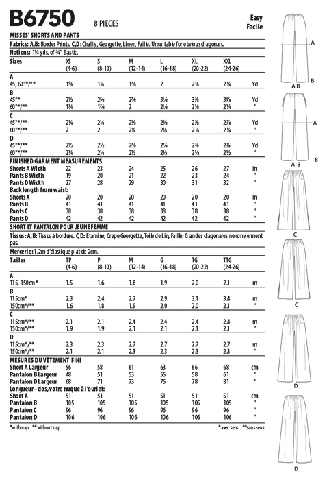 Butterick 6750 Misses' Elastic-Waist Shorts and Pants Pattern from Jaycotts Sewing Supplies